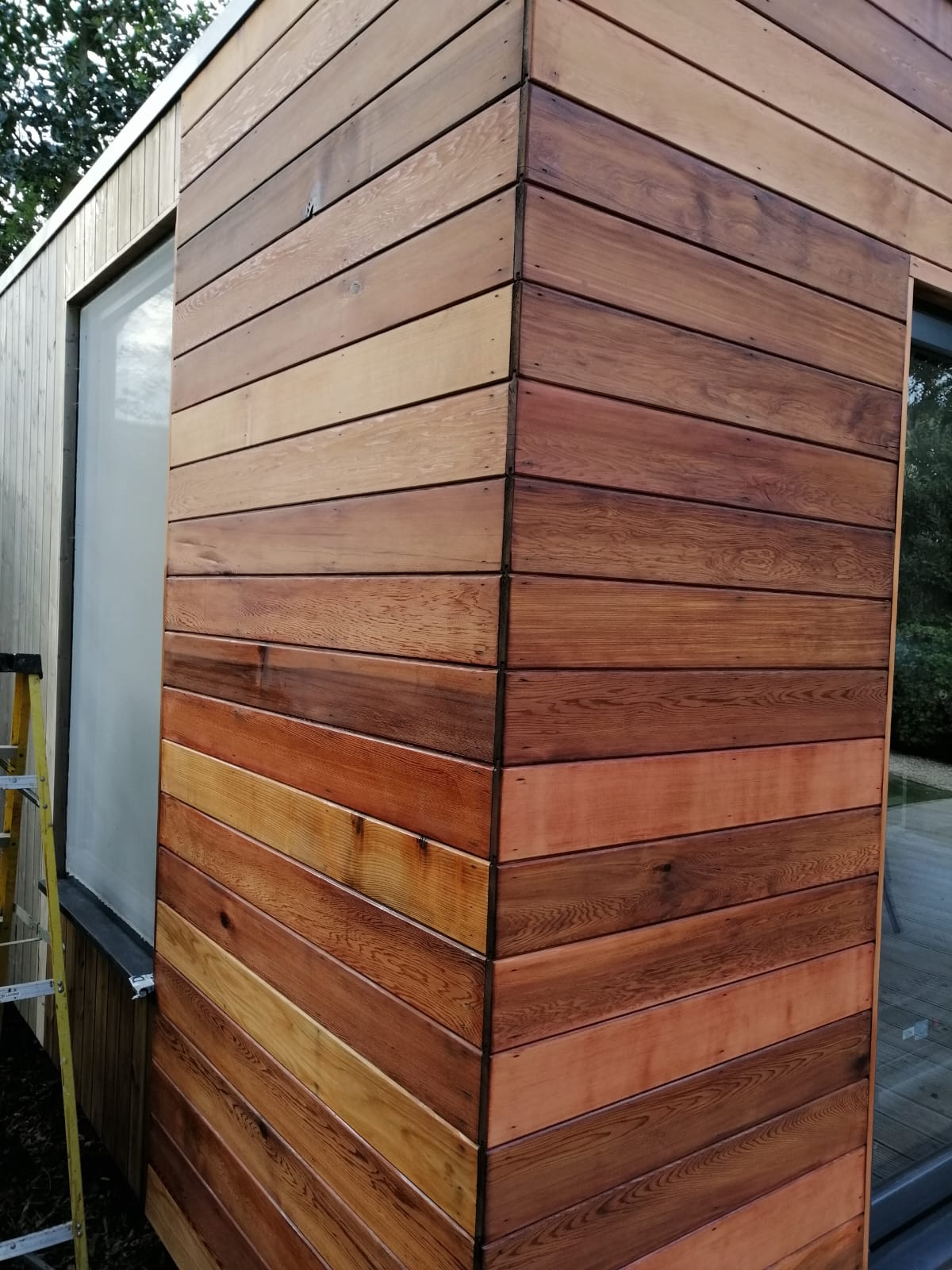 Newly stained wooden corner