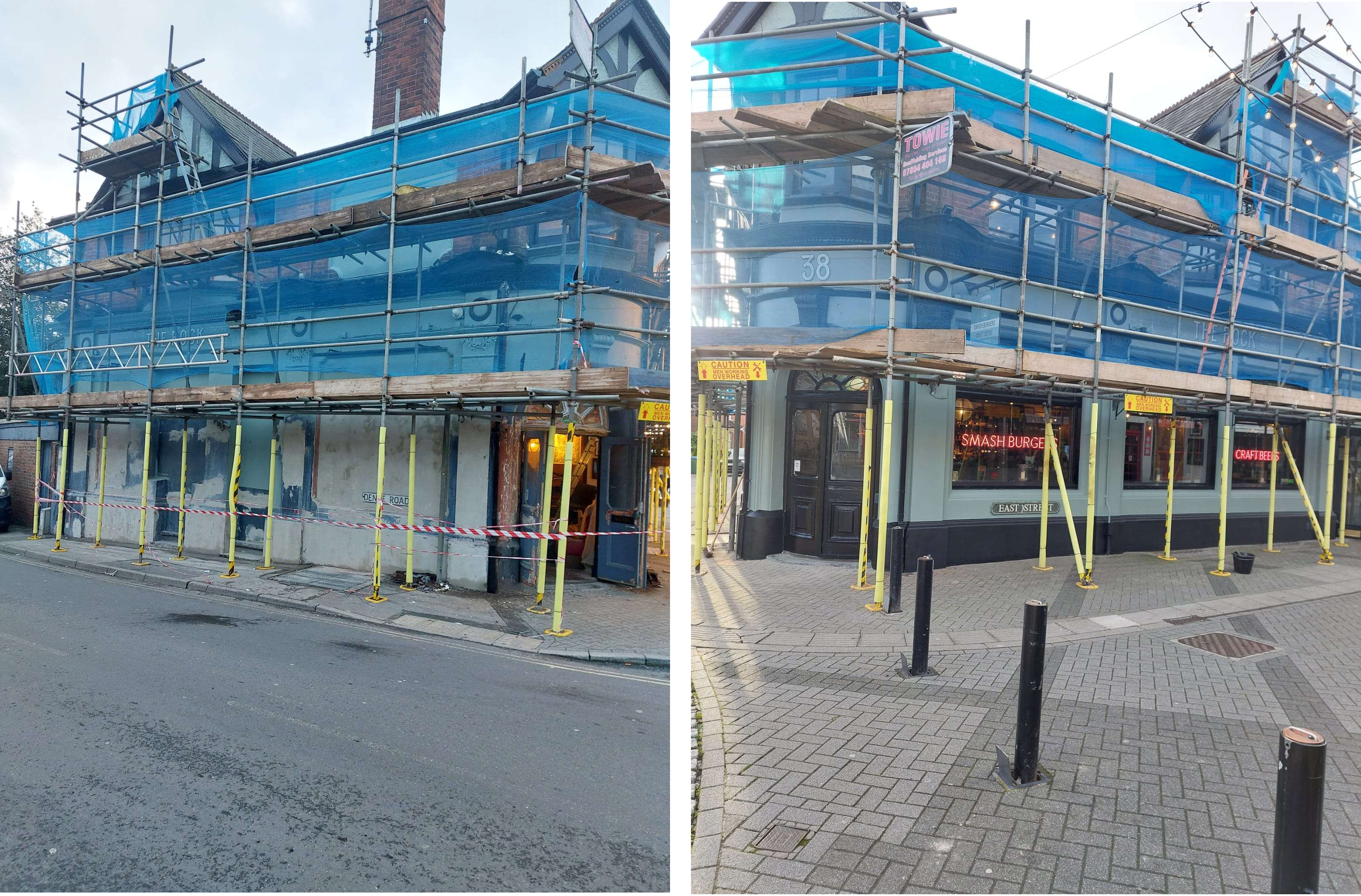 A pub exterior; Work in progress.